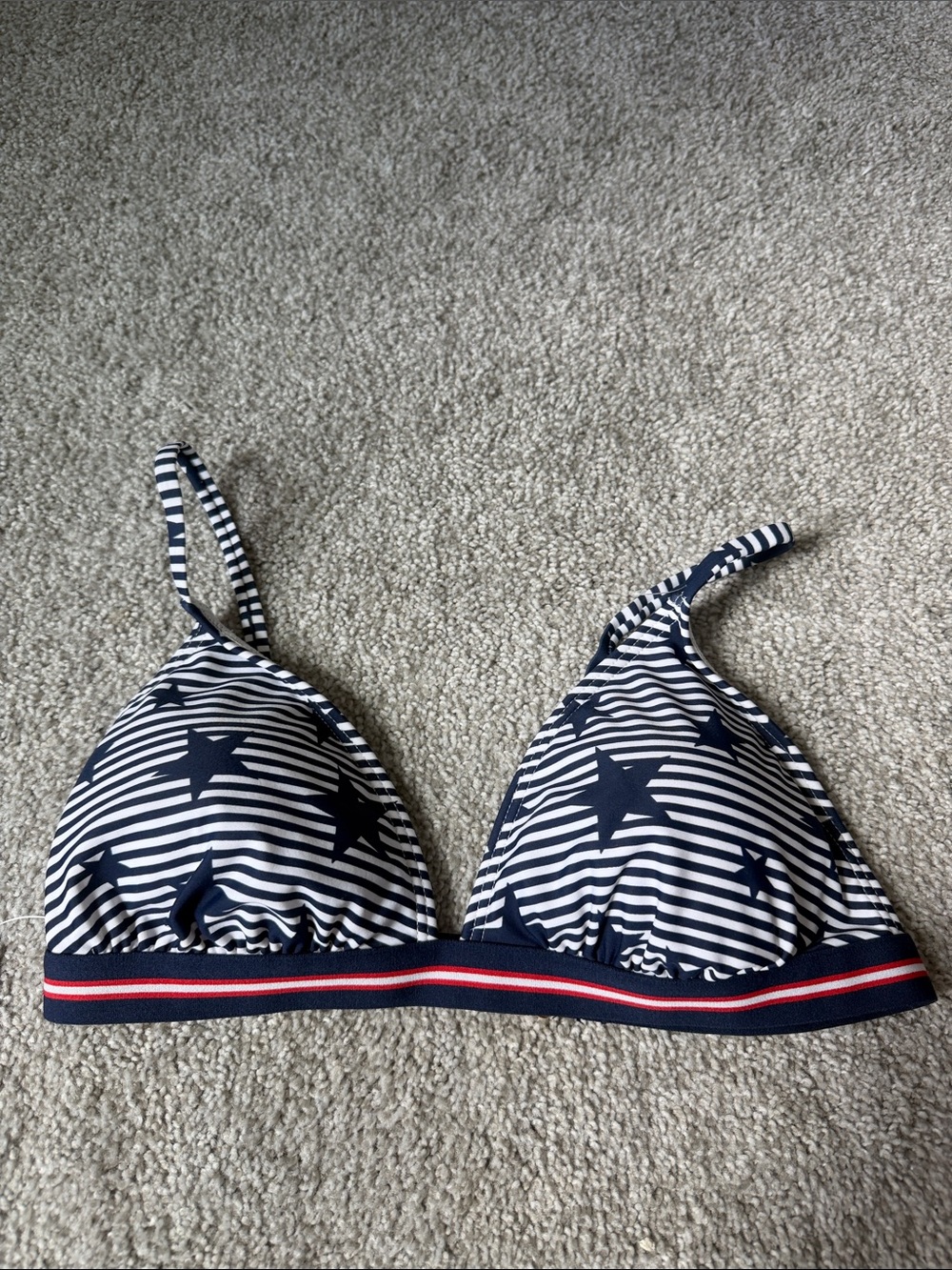 Striped Star Triangle Bikini Top Jr size - Navy & White